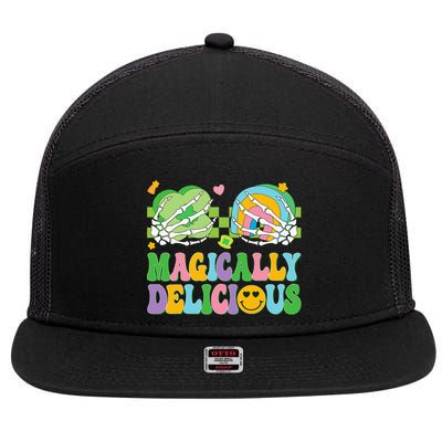 Magically Delicious Hippie St Patrick's Day Skeleton Charms 7 Panel Mesh Trucker Snapback Hat