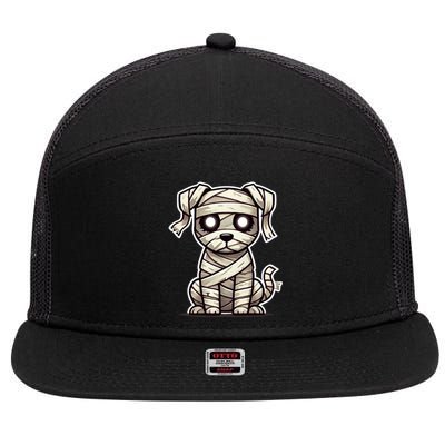 Mummy Dog Halloween Cute Funny & Spooky Pet Costume 7 Panel Mesh Trucker Snapback Hat