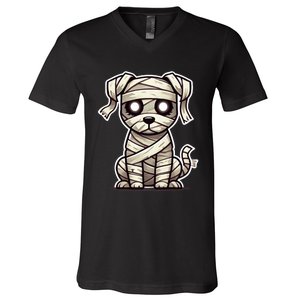 Mummy Dog Halloween Cute Funny & Spooky Pet Costume V-Neck T-Shirt