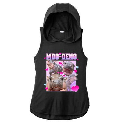 Moo Deng Hippo Baby Pygmy Funny Hippo With Hearts Ladies PosiCharge Tri-Blend Wicking Draft Hoodie Tank