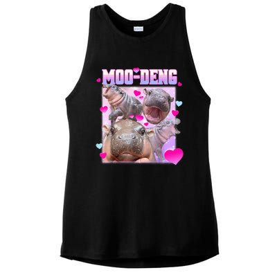 Moo Deng Hippo Baby Pygmy Funny Hippo With Hearts Ladies PosiCharge Tri-Blend Wicking Tank