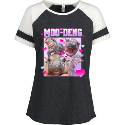 Moo Deng Hippo Baby Pygmy Funny Hippo With Hearts Enza Ladies Jersey Colorblock Tee