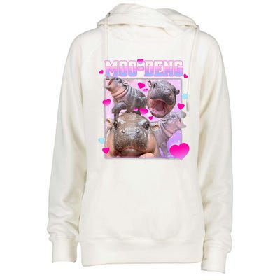 Moo Deng Hippo Baby Pygmy Funny Hippo With Hearts Womens Funnel Neck Pullover Hood