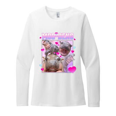 Moo Deng Hippo Baby Pygmy Funny Hippo With Hearts Womens CVC Long Sleeve Shirt