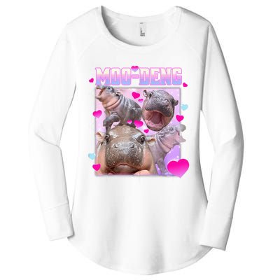 Moo Deng Hippo Baby Pygmy Funny Hippo With Hearts Women's Perfect Tri Tunic Long Sleeve Shirt