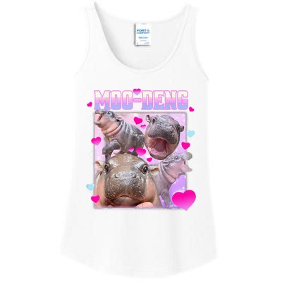 Moo Deng Hippo Baby Pygmy Funny Hippo With Hearts Ladies Essential Tank