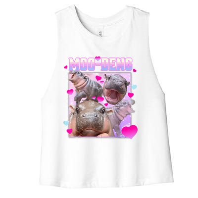 Moo Deng Hippo Baby Pygmy Funny Hippo With Hearts Women's Racerback Cropped Tank