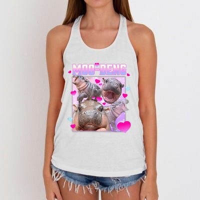 Moo Deng Hippo Baby Pygmy Funny Hippo With Hearts Women's Knotted Racerback Tank