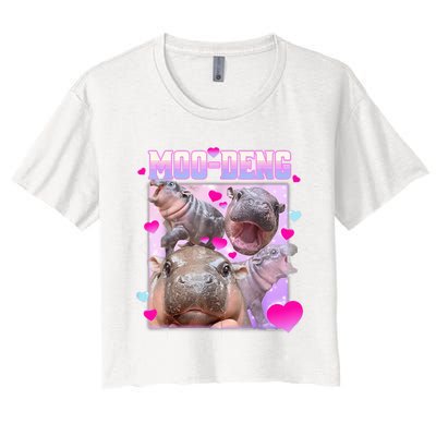 Moo Deng Hippo Baby Pygmy Funny Hippo With Hearts Women's Crop Top Tee