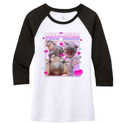 Moo Deng Hippo Baby Pygmy Funny Hippo With Hearts Women's Tri-Blend 3/4-Sleeve Raglan Shirt