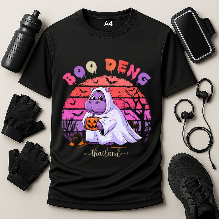 Moo Deng Hippo Baby Pygmy Hippopotamus Fun Halloween Costume Cooling Performance Crew T-Shirt