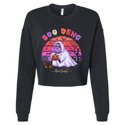 Moo Deng Hippo Baby Pygmy Hippopotamus Fun Halloween Costume Cropped Pullover Crew