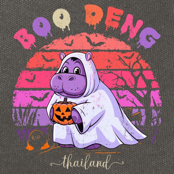 Moo Deng Hippo Baby Pygmy Hippopotamus Fun Halloween Costume Cotton Canvas Backpack