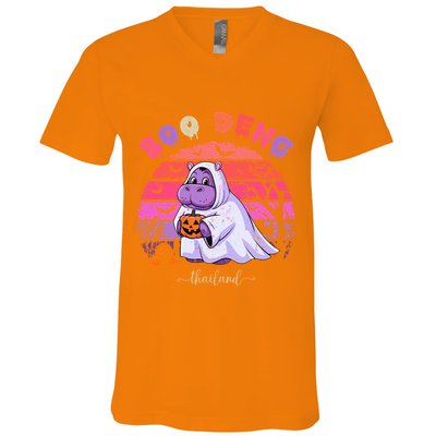Moo Deng Hippo Baby Pygmy Hippopotamus Fun Halloween Costume V-Neck T-Shirt