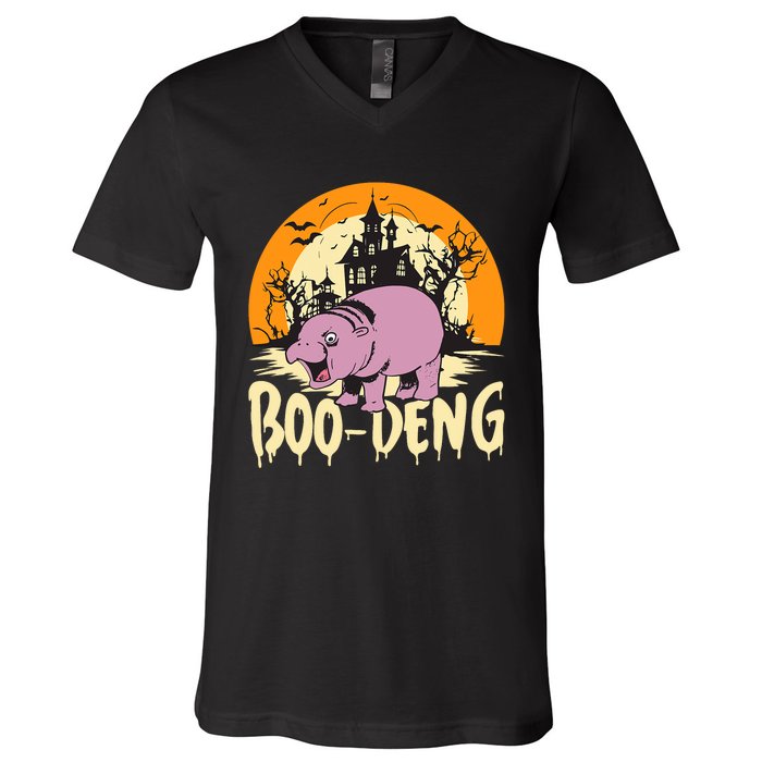 Moo Deng Halloween Boo Deng Halloween V-Neck T-Shirt