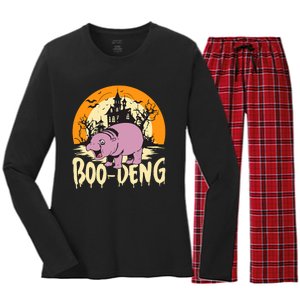 Moo Deng Halloween Boo Deng Halloween Women's Long Sleeve Flannel Pajama Set 