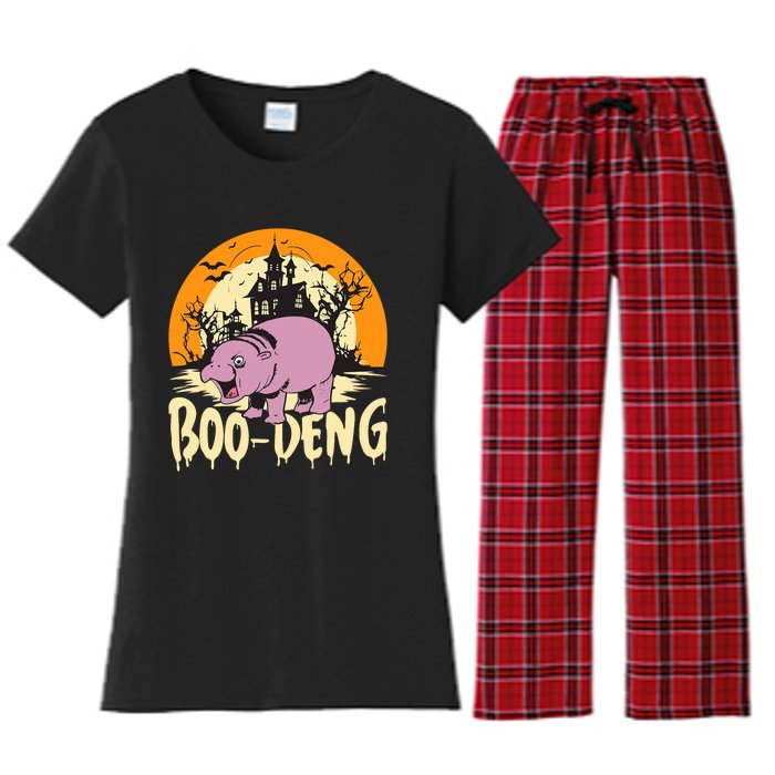 Moo Deng Halloween Boo Deng Halloween Women's Flannel Pajama Set