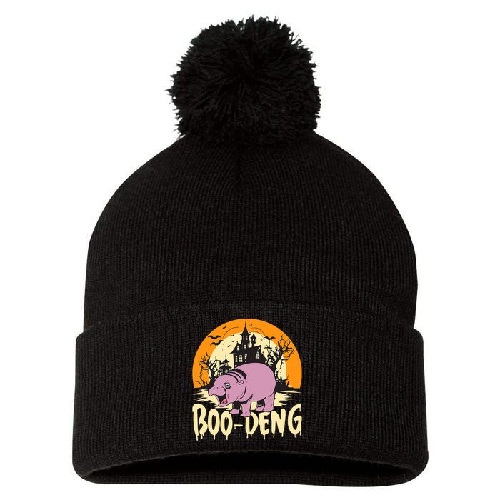 Moo Deng Halloween Boo Deng Halloween Pom Pom 12in Knit Beanie