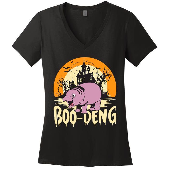 Moo Deng Halloween Boo Deng Halloween Women's V-Neck T-Shirt