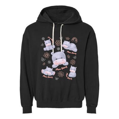 Moo Deng Hippo Pig Flower Cute Baby Pygmy Moodeng Souvenir Garment-Dyed Fleece Hoodie