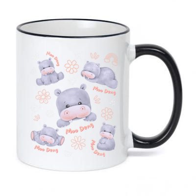 Moo Deng Hippo Pig Flower Cute Baby Pygmy Moodeng Souvenir 11oz Black Color Changing Mug