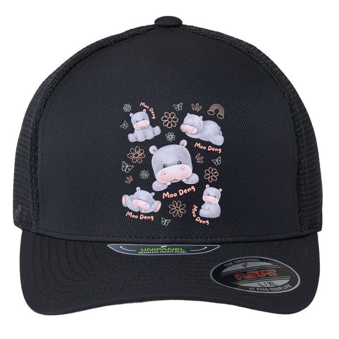 Moo Deng Hippo Pig Flower Cute Baby Pygmy Moodeng Souvenir Flexfit Unipanel Trucker Cap