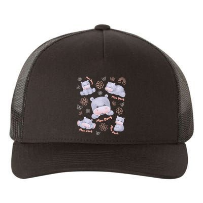 Moo Deng Hippo Pig Flower Cute Baby Pygmy Moodeng Souvenir Yupoong Adult 5-Panel Trucker Hat