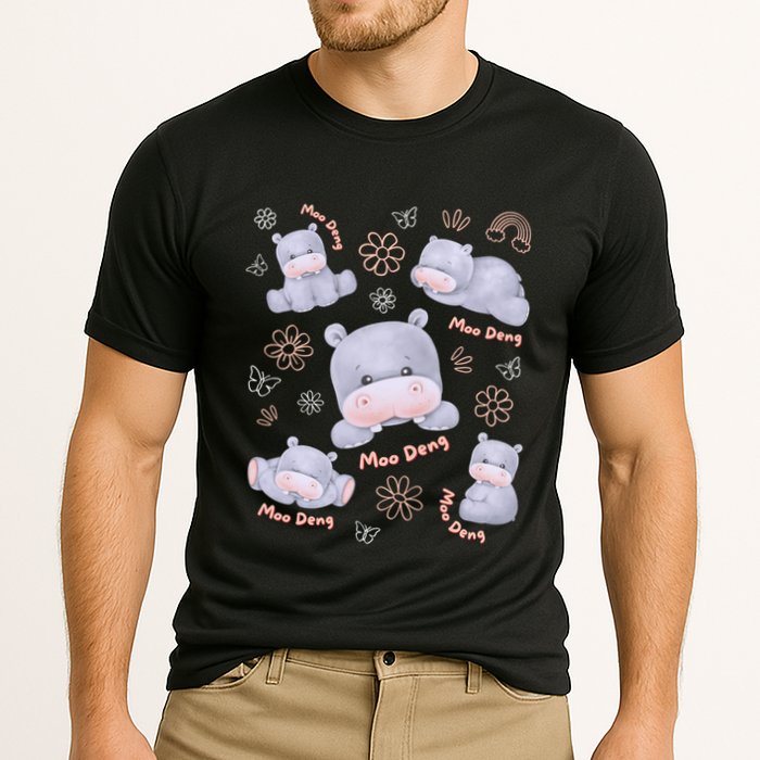 Moo Deng Hippo Pig Flower Cute Baby Pygmy Moodeng Souvenir Performance Shirt