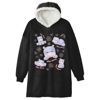 Moo Deng Hippo Pig Flower Cute Baby Pygmy Moodeng Souvenir Hooded Wearable Blanket