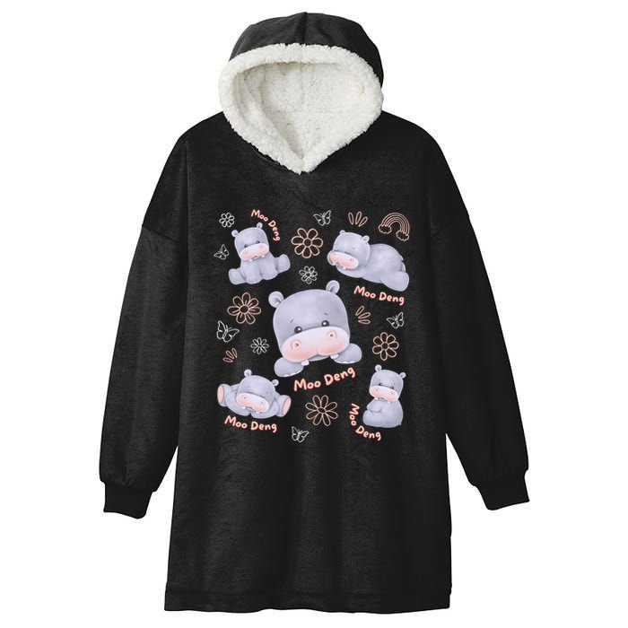 Moo Deng Hippo Pig Flower Cute Baby Pygmy Moodeng Souvenir Hooded Wearable Blanket