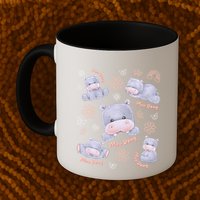 Moo Deng Hippo Pig Flower Cute Baby Pygmy Moodeng Souvenir Mug