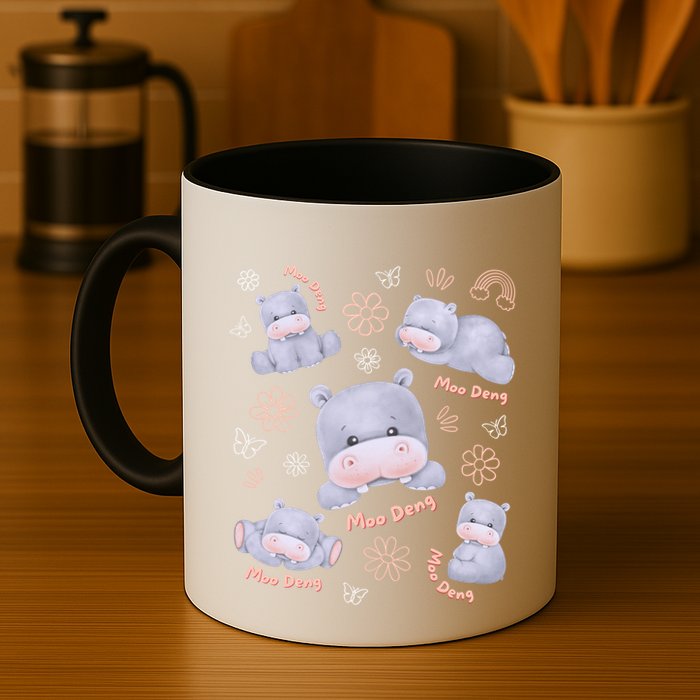 Moo Deng Hippo Pig Flower Cute Baby Pygmy Moodeng Souvenir Mug