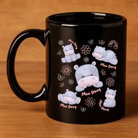 Moo Deng Hippo Pig Flower Cute Baby Pygmy Moodeng Souvenir 11oz C Handle Ceramic Mug