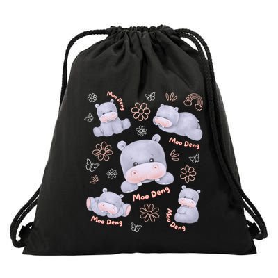 Moo Deng Hippo Pig Flower Cute Baby Pygmy Moodeng Souvenir Drawstring Bag