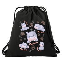 Moo Deng Hippo Pig Flower Cute Baby Pygmy Moodeng Souvenir Drawstring Bag