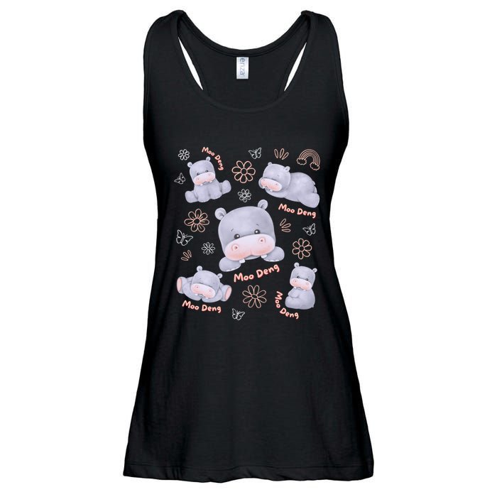 Moo Deng Hippo Pig Flower Cute Baby Pygmy Moodeng Souvenir Ladies Essential Flowy Tank