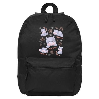 Moo Deng Hippo Pig Flower Cute Baby Pygmy Moodeng Souvenir 16 in Basic Backpack