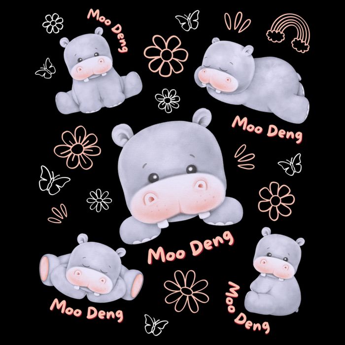 Moo Deng Hippo Pig Flower Cute Baby Pygmy Moodeng Souvenir 16 in Basic Backpack