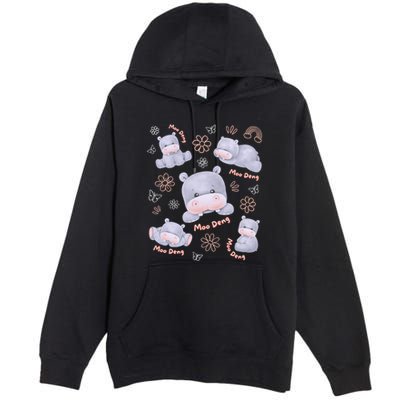 Moo Deng Hippo Pig Flower Cute Baby Pygmy Moodeng Souvenir Premium Pullover Hoodie