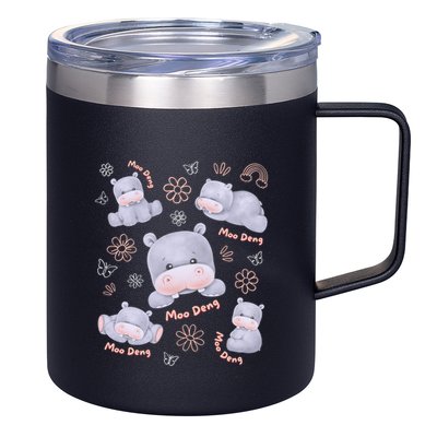 Moo Deng Hippo Pig Flower Cute Baby Pygmy Moodeng Souvenir 12oz Stainless Steel Coffee Mug