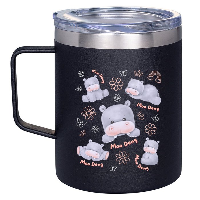 Moo Deng Hippo Pig Flower Cute Baby Pygmy Moodeng Souvenir 12oz Stainless Steel Coffee Mug