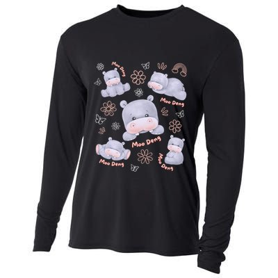 Moo Deng Hippo Pig Flower Cute Baby Pygmy Moodeng Souvenir Cooling Performance Long Sleeve Crew