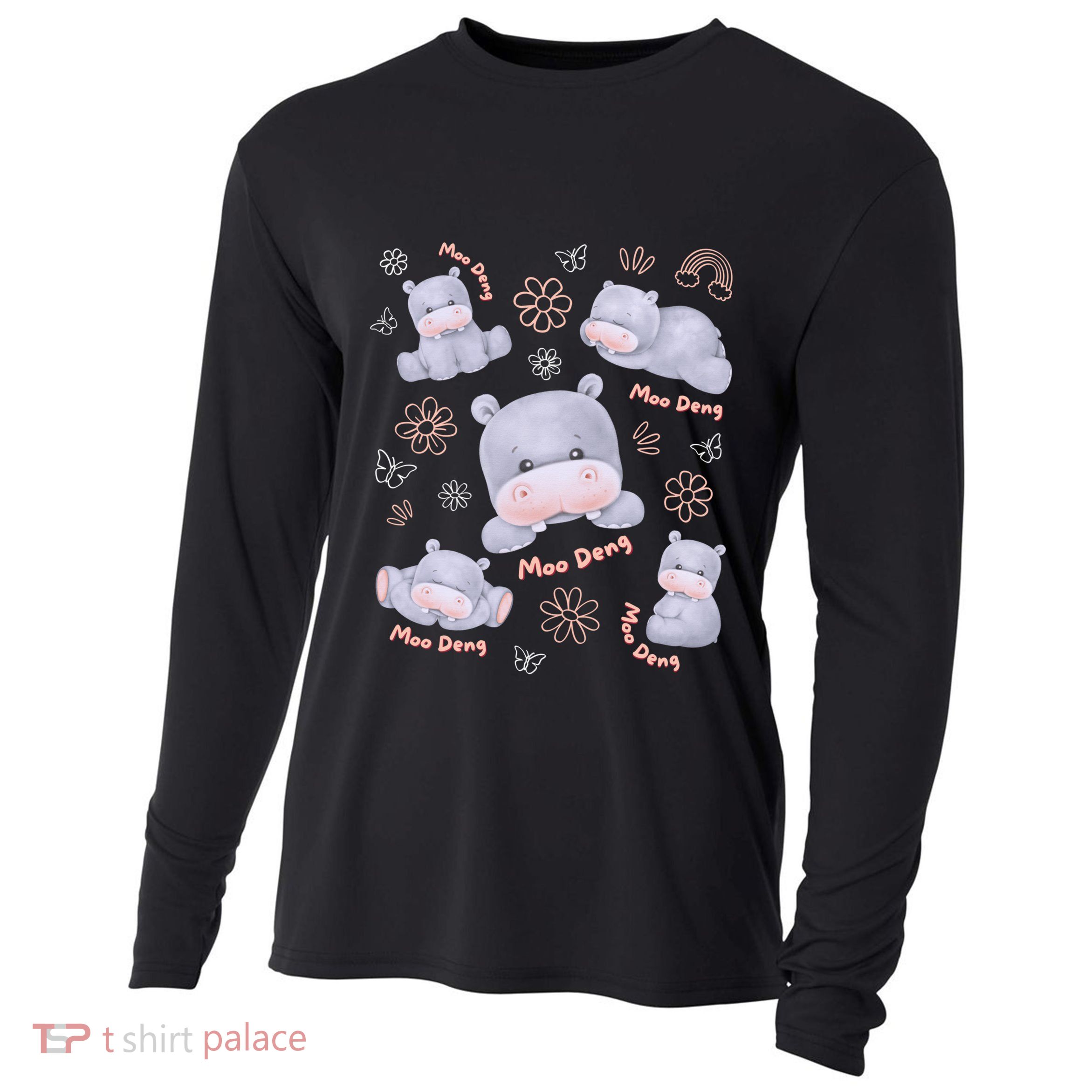 Moo Deng Hippo Pig Flower Cute Baby Pygmy Moodeng Souvenir Cooling Performance Long Sleeve Crew