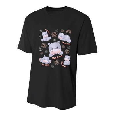 Moo Deng Hippo Pig Flower Cute Baby Pygmy Moodeng Souvenir Youth Performance Sprint T-Shirt