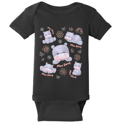 Moo Deng Hippo Pig Flower Cute Baby Pygmy Moodeng Souvenir Baby Bodysuit