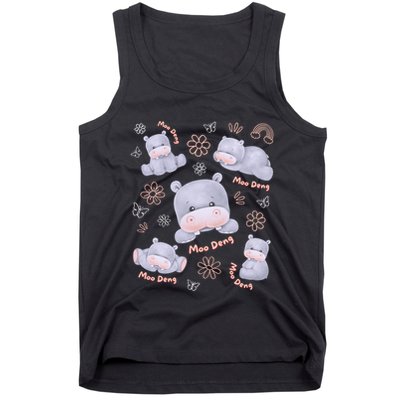 Moo Deng Hippo Pig Flower Cute Baby Pygmy Moodeng Souvenir Tank Top