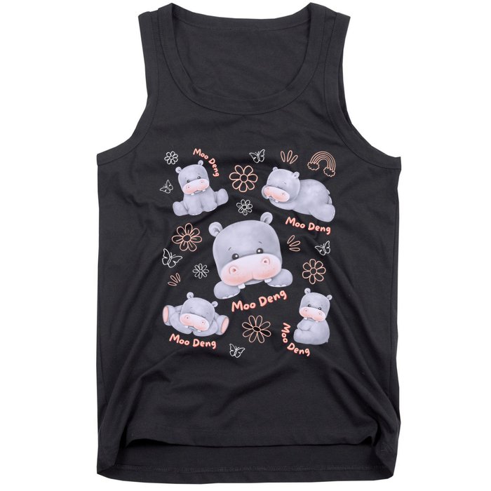 Moo Deng Hippo Pig Flower Cute Baby Pygmy Moodeng Souvenir Tank Top