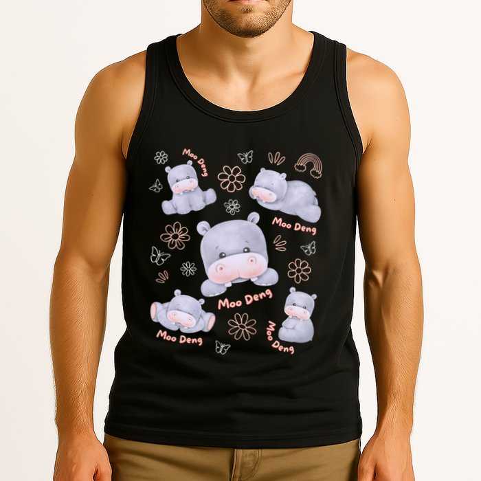Moo Deng Hippo Pig Flower Cute Baby Pygmy Moodeng Souvenir Tank Top