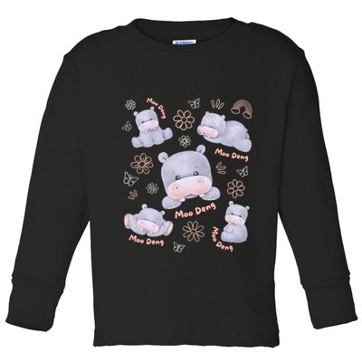 Moo Deng Hippo Pig Flower Cute Baby Pygmy Moodeng Souvenir Toddler Long Sleeve Shirt