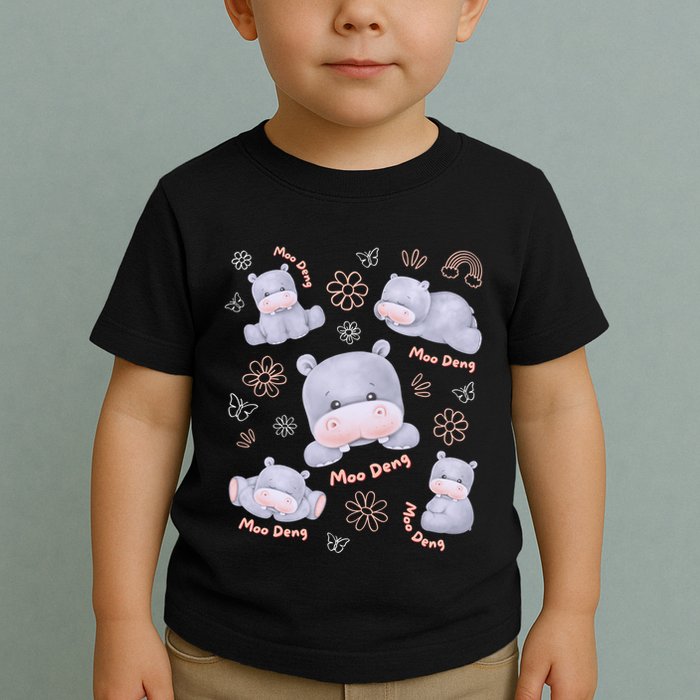 Moo Deng Hippo Pig Flower Cute Baby Pygmy Moodeng Souvenir Toddler T-Shirt